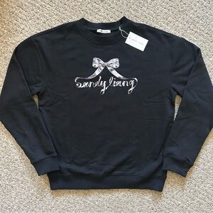 Sandy Liang Black Crewneck with Silver Bow Logo